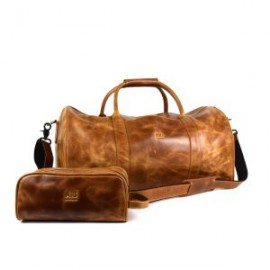 Maleta Duffel Bag Grande 100% Piel Color Miel + estuche gratis!!