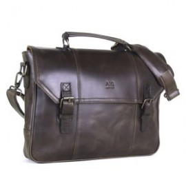 Portafolio tipo mensajero vintage 100% piel genuina color chocolate para laptop de hasta 17″