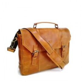 Portafolio tipo mensajero vintage 100% piel genuina color miel – para laptop de hasta 17″