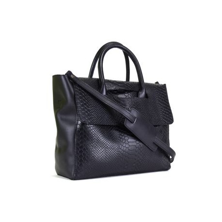 Bolsa Flap – 100 % piel negra con grabado Vib