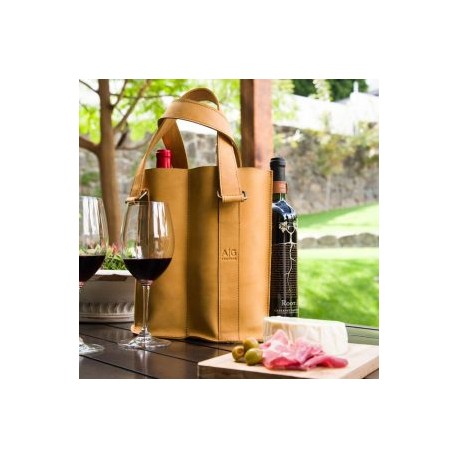 Portabotellas doble – Wine Caddy para transportar cómodo y seguro sus botellas – 100% piel genuina