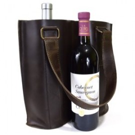 Portabotellas doble – Wine Caddy para transportar cómodo y seguro sus botellas – 100% piel genuina color chocolate