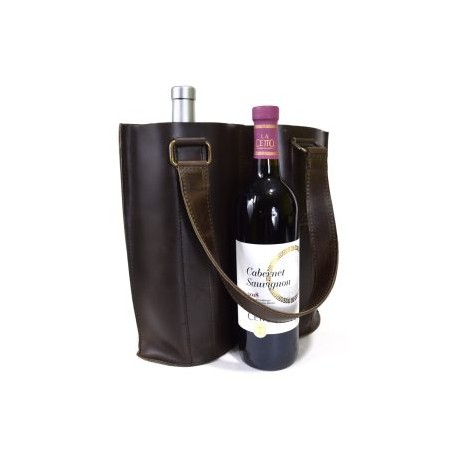 Portabotellas doble – Wine Caddy para transportar cómodo y seguro sus botellas – 100% piel genuina color chocolate