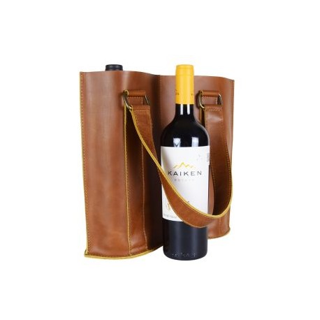 Portabotellas doble – Wine Caddy para transportar cómodo y seguro sus botellas – 100% piel genuina color miel